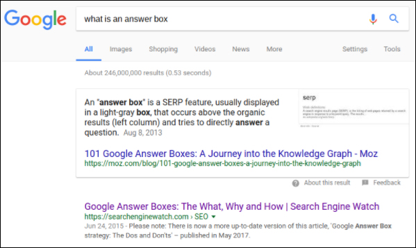 google answer box